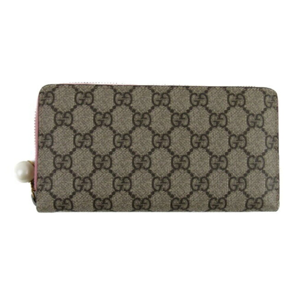Gucci GG Supreme Round Long Wallet Canvas Beige Pink